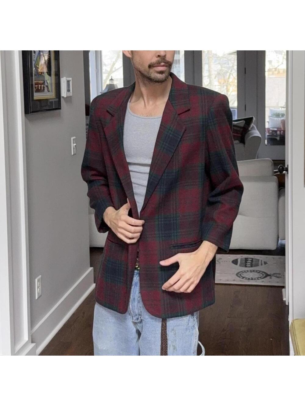 🍂 Vintage Plaid Blazer Sage Harbor Size 14 Oversized Preppy